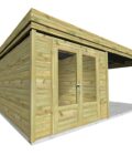 AF2,5x3,3x2,08+ ext3,5 1 Abri jardin en bois pin avec double porte vitrée et appentis sur dalle béton