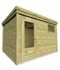 Abri de jardin en bois de pin avec porte vitrée et fenêtre, fabrication française