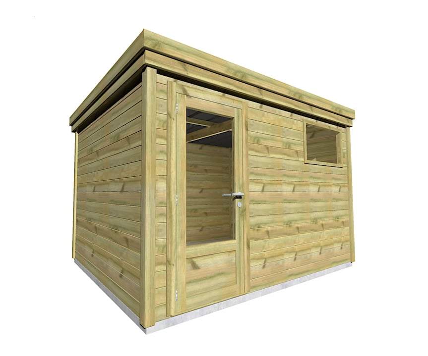 Abri de jardin en bois de pin avec porte vitrée et fenêtre, fabrication française