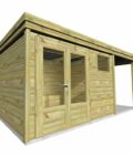 AF3,3x2x2,08+ ext2 1 Abri de jardin en bois de pin avec double porte vitrée et fenêtre, fabrication française