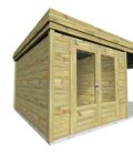 AF2,5x3,3x2,08+ ext3,5 1 Abri jardin en pin sylvestre autoclave classe 3 avec double porte vitrée et appentis attenant