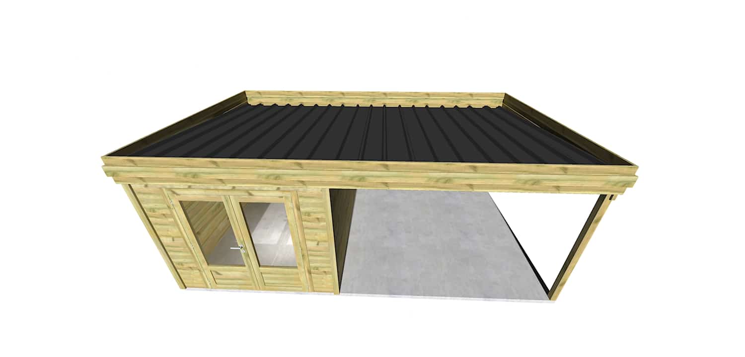 AF2,5x3,3x2,08+ ext3,5 2 Abri jardin en pin sylvestre autoclave classe 3 avec toit noir et porte vitrée