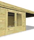 AF2,5x3,3x2,08+ ext3,5 3 Abri jardin en pin sylvestre autoclave classe 3 avec double porte vitrée et appentis intégré