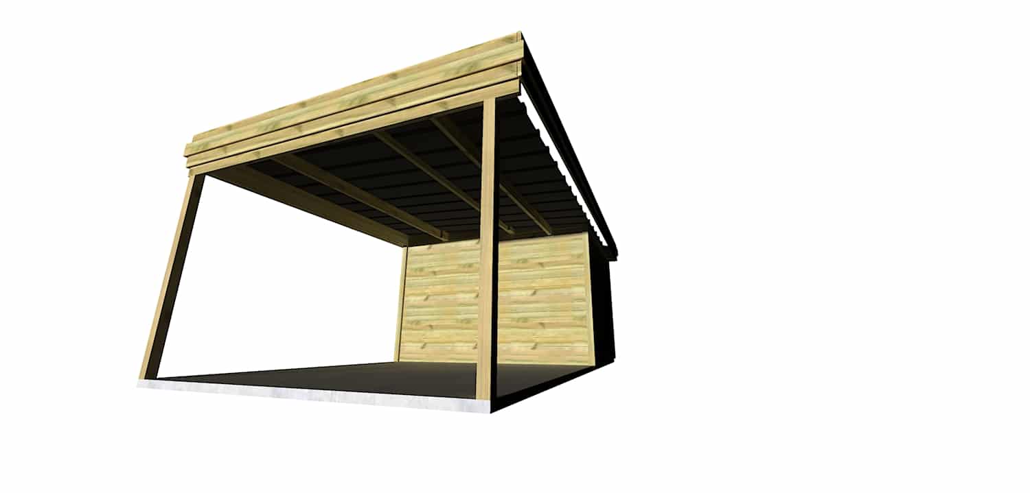 AF2,5x3,3x2,08+ ext3,5 6 Carport en bois de pin sylvestre autoclave classe 3 avec toit incliné et murs latéraux