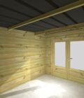 AF2,5x3,3x2,08+ ext3,5 8 Intérieur d'un abri jardin en pin sylvestre autoclave classe 3 avec double porte vitrée
