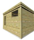 AF3,3x2,5x2,08 3 Abri jardin en bois vu de trois-quarts avec porte vitrée et fenêtre latérale