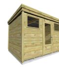 AF3,3x2,5x2,08+ Pl+ ext3,5 1 Abri jardin avec porte vitrée, fenêtres et avancée abritée, bois autoclave classe 3