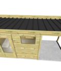 AF3,3x2x2,08+ ext2 2 Abri jardin en pin sylvestre autoclave classe 3 avec toit noir et partie ouverte
