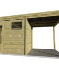 AF3,3x2x2,08+ ext2 3 Abri jardin en bois avec appentis intégré, pin sylvestre autoclave classe 3, double porte vitrée