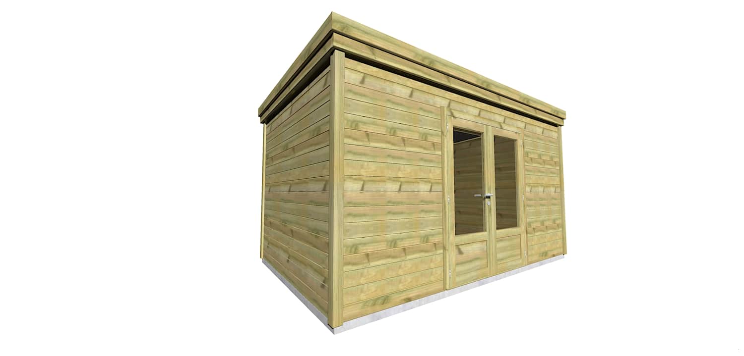 AF4,2x2,5x2,21 1 Abri jardin en pin sylvestre autoclave classe 3 avec double porte vitrée et toiture plate