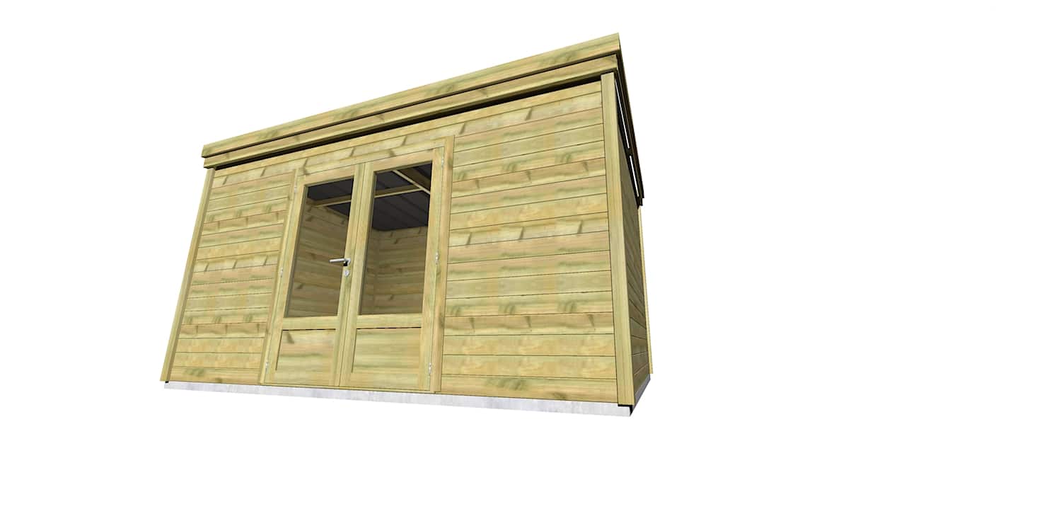 AF4,2x2,5x2,21 3 Abri jardin en pin sylvestre autoclave classe 3 avec double porte vitrée et toit pentu