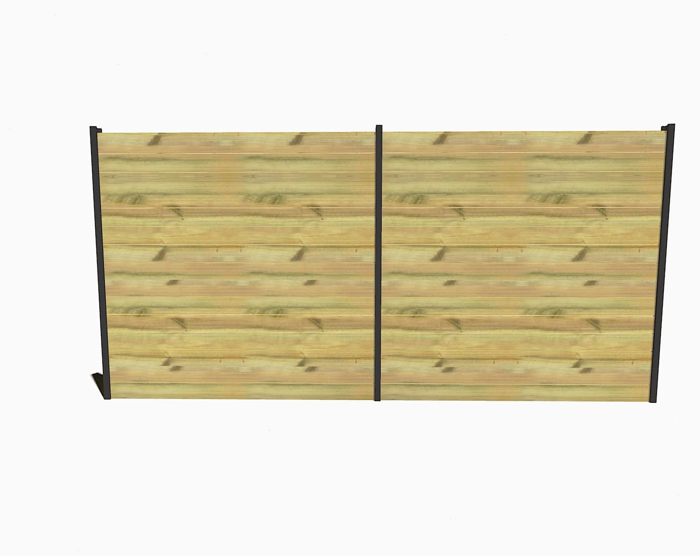 23 Panneau de clôture bois ton naturel deux modules avec poteaux métalliques noirs sur fond blanc