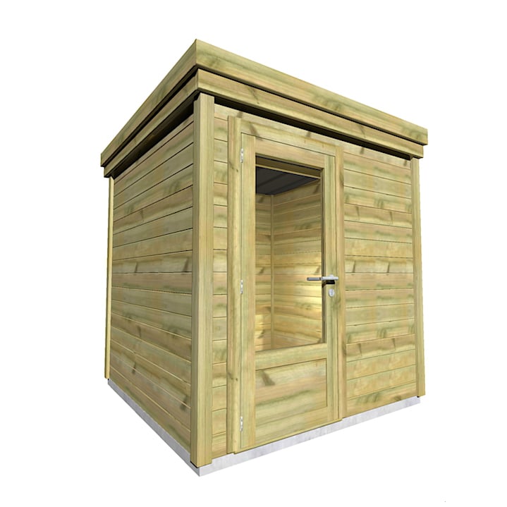 Abri jardin en pin sylvestre autoclave classe 3 avec porte vitrée sur fond blanc