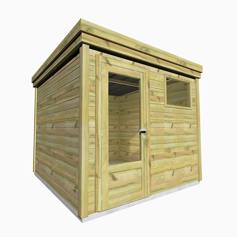 Abri jardin en bois avec porte entièrement ouverte et fenêtre laissant entrer la lumière