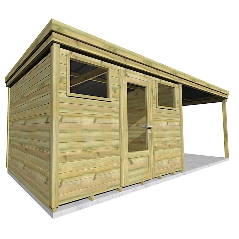 Abri jardin en pin sylvestre autoclave classe 3 avec appentis intégré et porte vitrée