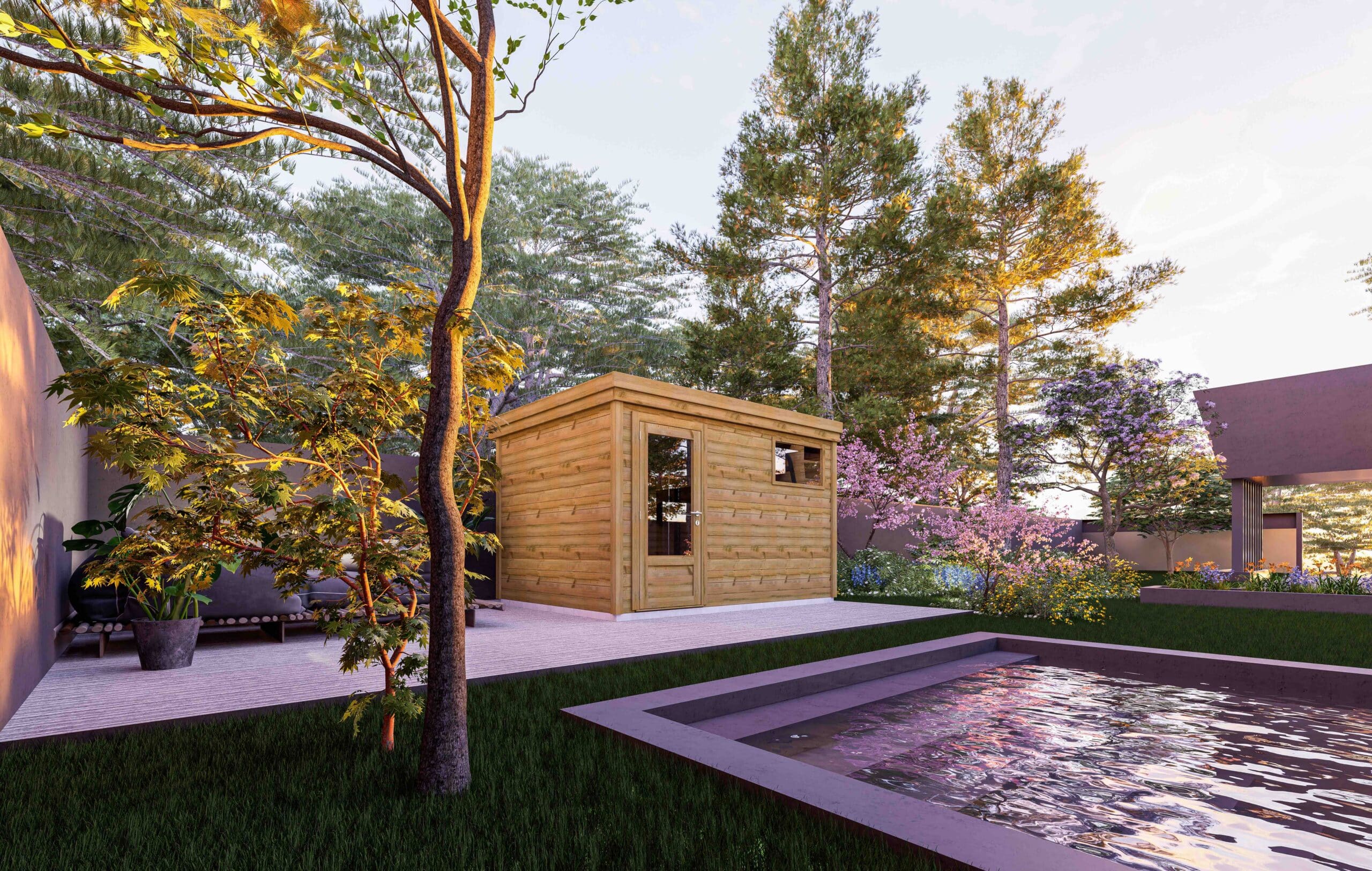 abri de jardin en bois, abri de jardin toute l'année, abri français, extérieur, piscine