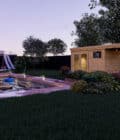 IMAGE (5)AF33x20x21EXT200P1PD1F Abri jardin en pin sylvestre autoclave classe 3 avec piscine et jardin paysager