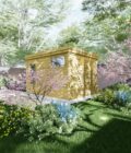 Image (11)AF33x25x211P0PD1F Abri jardin en pin sylvestre autoclave classe 3 dans un jardin fleuri printanier