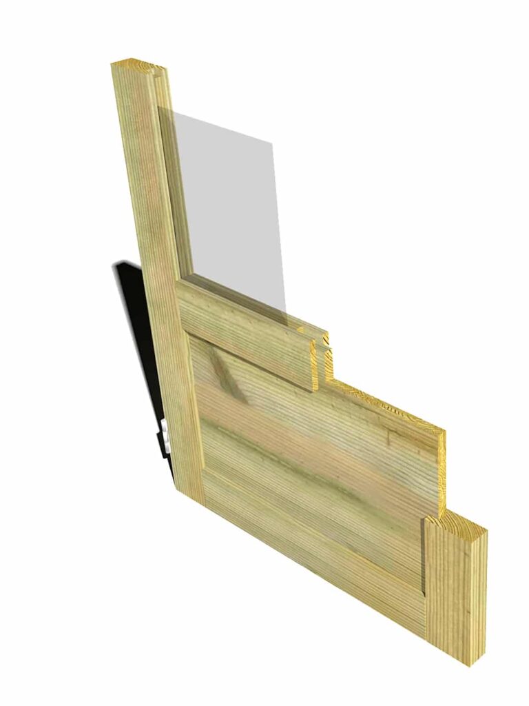 Section de mur en bois de pin pour kit abri jardin avec vitrage transparent