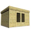 1 AF33x33x210P1PD0F Abri jardin moderne en pin sylvestre autoclave classe 3 avec doubles portes vitrées