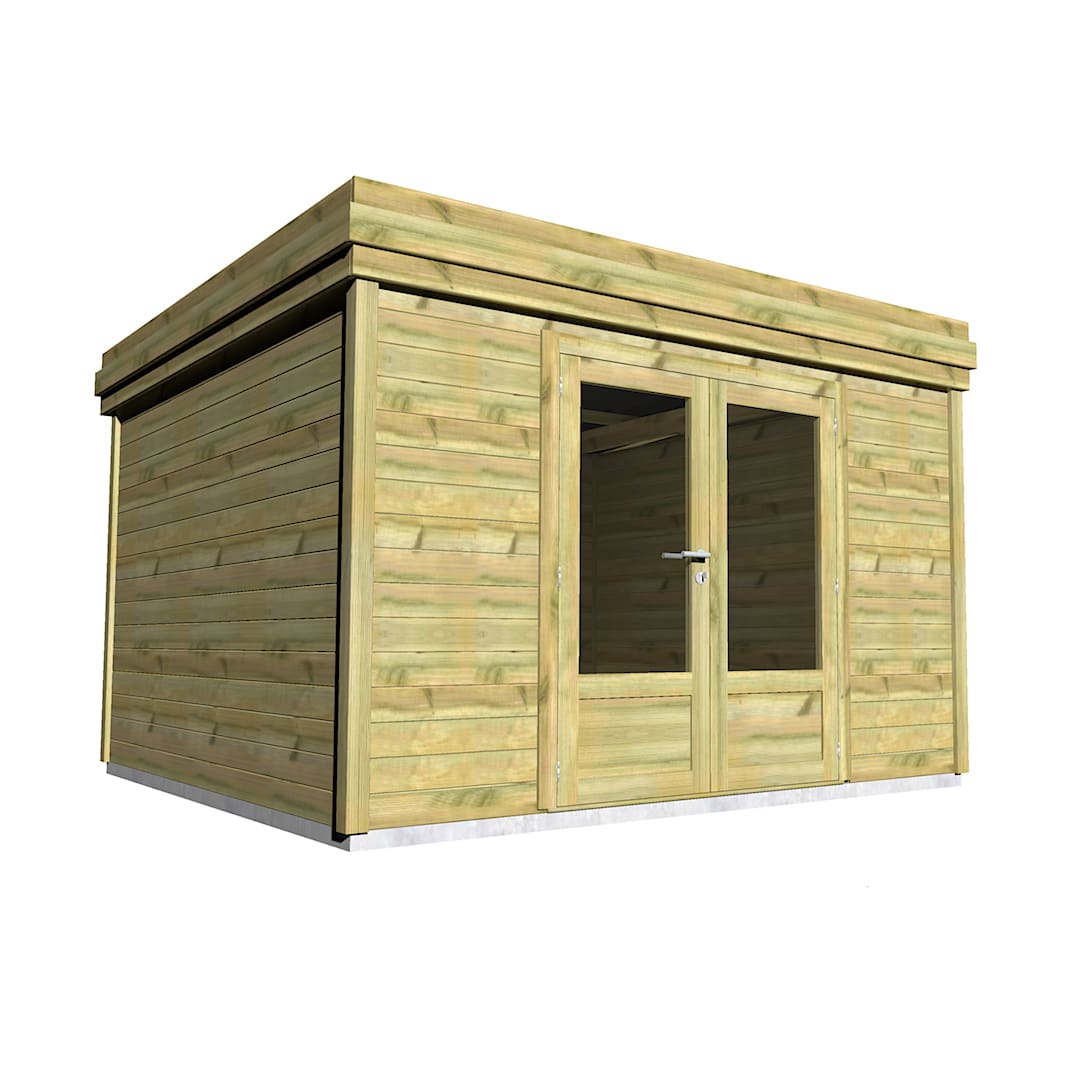 1 AF33x33x210P1PD0F Abri jardin moderne en pin sylvestre autoclave classe 3 avec doubles portes vitrées