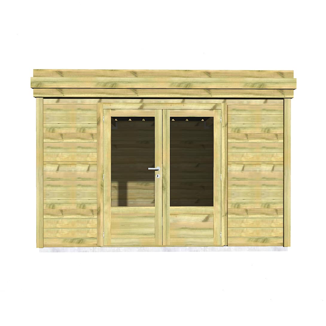 2 AF33x33x210P1PD0F Abri jardin en pin sylvestre autoclave classe 3 avec double porte vitrée et finitions bois