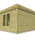 3 AF33x33x210P1PD0F Abri jardin bois autoclave vue trois-quarts sur double porte vitrée lumineuse