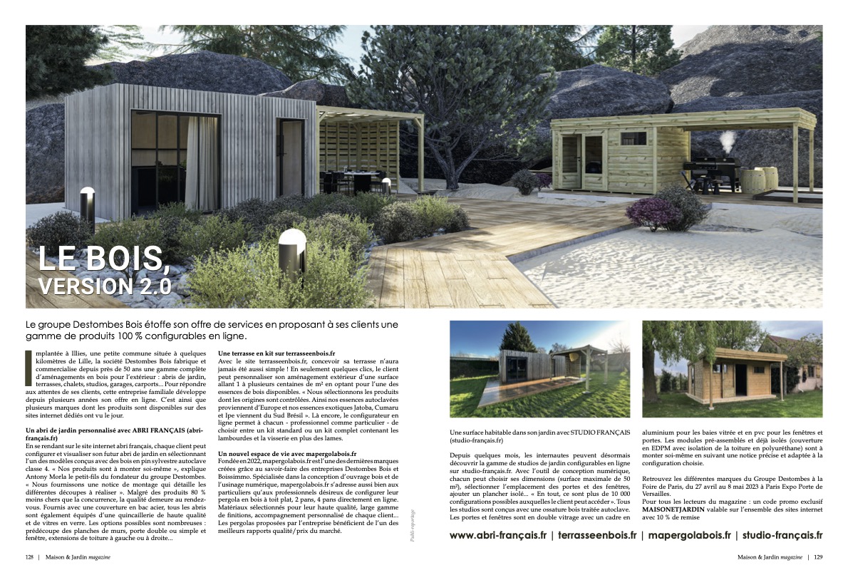 Retrouvez-nous dans Maison & Jardin Magazine ‼️ vous trouverez des promotions 🏷️ sur nos produits fabriqués en France 🇫🇷 : Terrasses, Pergolas, Abris de jardin, Studios de jardin.