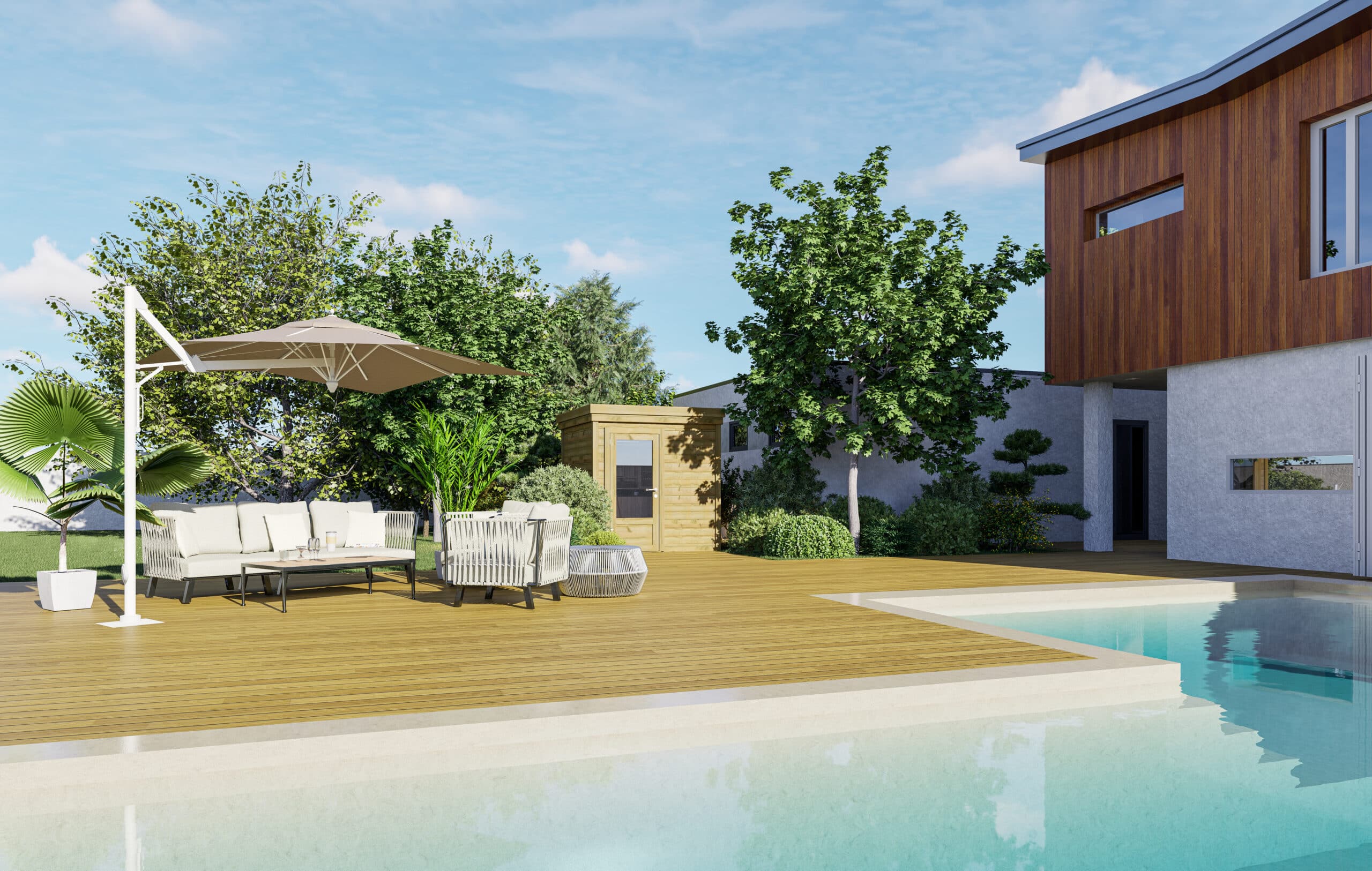 abri de jardin en bois, idées d'aménagement pour créer un bureau