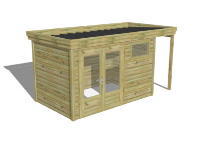 Atelier de jardin en pin Autoclavé Porte double vitrée / Fenêtre horizontale | Extension de toiture