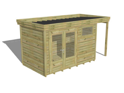 CABANON DE JARDIN Porte double vitrée / Fenêtre horizontale | Plancher | Extension de toiture