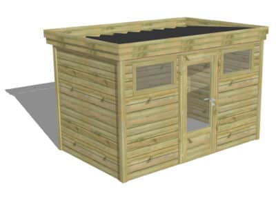 Abri jardin bois pin avec porte vitrée et fenêtres horizontales