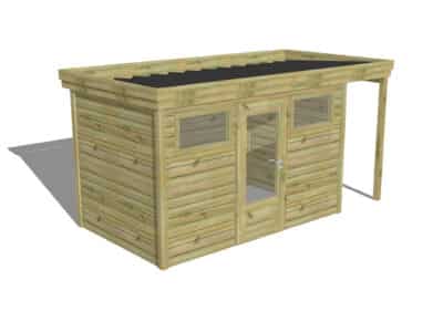 Abri de jardin en bois avec porte vitrée et fenêtres horizontales en pin