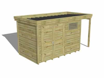 Abri jardin avec double porte et espace ouvert, lames bois mm autoclaves