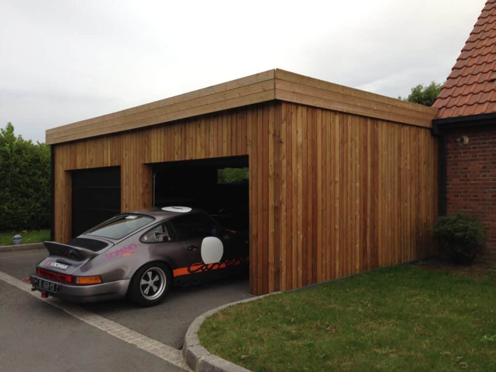Garage double bois sur mesure — réalisation Abri Français