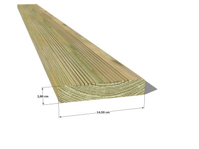 Lame de terrasse en pin sylvestre traité autoclave vert classe 4 – Section 27x145 mm