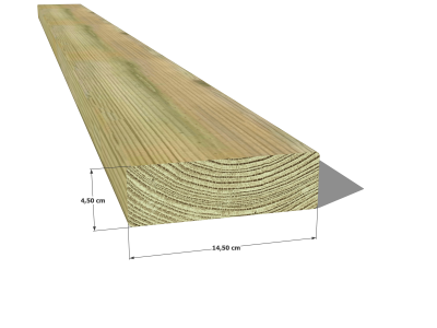 Madrier / Chevron en pin sylvestre traité autoclave vert classe 4 – Section 45x145 mm