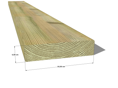 Madrier / Chevron en pin sylvestre traité autoclave vert classe 4 – Section 45x195 mm