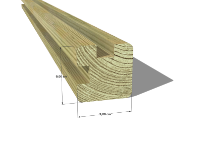 Poteau en pin sylvestre profil L traité autoclave vert classe 4 – Section 90x90 mm L