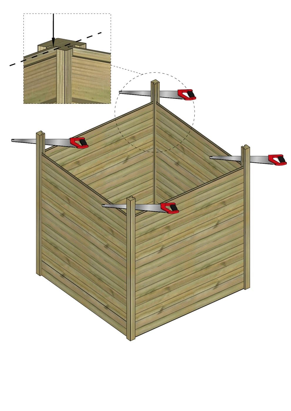 Montage abri de jardin bois — étape 3 : montage des murs
