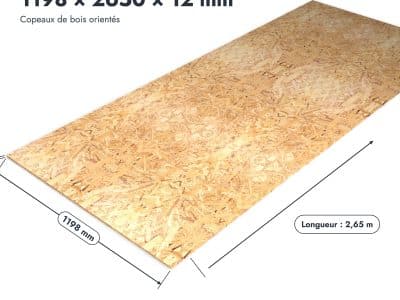 Panneau OSB 1196x2650 à bords droits, OSB 4 de 12 mm, pièce cotée, Abri Français