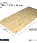 Panneau 3 plis en épicéa – Dimensions 1250x2500 mm – Épaisseur 12 mm, pièce cotée, Abri Français
