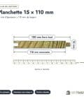 Planchette en pin sylvestre traité autoclave classe 4 – Section 15x110 mm, plan de section, Abri Français