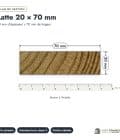 Latte en pin sylvestre traité autoclave brun classe 3 – Section 20x70 mm, plan de section, Abri Français