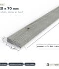 Latte en pin sylvestre traité autoclave gris classe 3 – Section 20x70 mm, pièce cotée, Abri Français