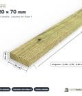 Latte en pin sylvestre traité autoclave vert classe 4 – Section 20x70 mm, pièce cotée, Abri Français