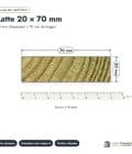 Latte en pin sylvestre traité autoclave vert classe 4 – Section 20x70 mm, plan de section, Abri Français