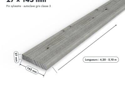 Lame terrasse pin gris 27x145 mm, face rainurée ou lisse : piece cotee