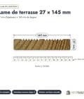 Lame terrasse pin marron 27x145 mm, pin de Suède traité : plan section