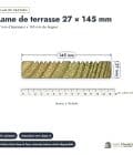 Lame de terrasse en pin sylvestre traité autoclave vert classe 4 – Section 27x145 mm, plan de section, Abri Français
